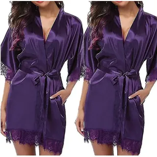 Satin-morgenmantel Für Braut, Brautjungfer, Kimono, Morgenmantel, Nachthemd, Bademantel - 2xl - Lila