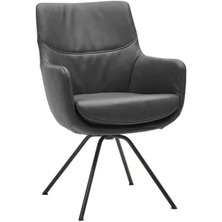 Dieter Knoll Armlehnstuhl, Schwarz, Leder, Echtleder, Semi-Anilinleder, Rundrohr, 60x90x61 cm, Beinauswahl, Lederauswahl, Sitzfläche 360° drehbar, Esszimmer, Stühle, Esszimmerstühle, Armlehnenstühle