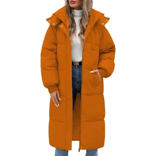ASKSA Damen Wintermantel Lang Steppmantel Winter Daunenmantel Warmer Jacke Mantel Daunenjacke mit Kapuze (Orange,XXL) - Orange - XXL