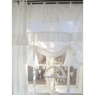 LillaBelle Raff Gardine Lara Weiß 80x120 cm Spitze Volant Bestickt Vintage Landhaus Shabby
