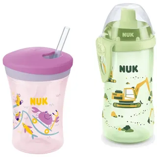 NUK Babyflasche NUK Baby Trinkflasche/Becher Action Cup + Flexi Cup Vorteil Set lila