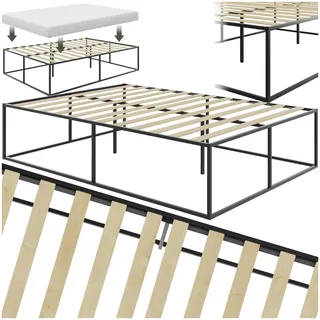 tectake® Bett 140x200 cm, Metall Bett mit Lattenrost, Bettrahmen mit Stauraum, großes Bettgestell ohne Kopfteil, als Ehebett, Einzelbett, Jugendbett, Gästebett, für Schlafzimmer - 140 x 200 x 46,5 cm