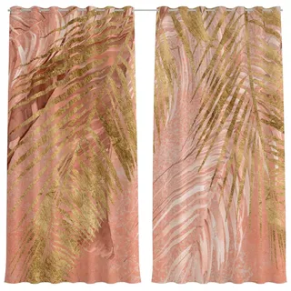 Bilderdepot24 Outdoorvorhang Wetterfest Gardinen Natur Tropisch Palmenblätter Rosa Gold (2 St), Ösen, blickdicht, Outdoor-geeigneter Vorhangstoff 370 g/m2, Outdoor Vorhang Balkon Terrasse Verdunkelungs Vorhänge Sonnenschutz rosa 250 cm x 235 cm