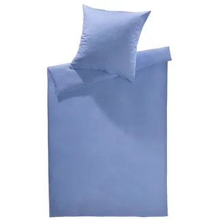 Lorena Feinflanell Bettwäsche Uni/einfarbig Daphne 100% Baumwolle (blau, Garnitur 135 x 200 cm + 80 x 80 cm)
