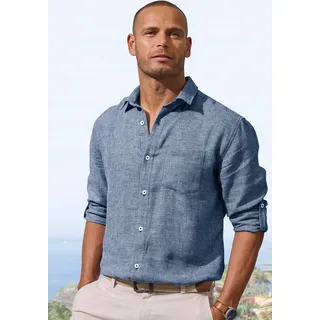 Leinenhemd JOHN DEVIN "Langarmhemd", Herren, Gr. M (39/40), N-Gr, blau (navy), Leinenmischung, Obermaterial: 55% Leinen, 45% Baumwolle, regular fit normal, Rundhals, 2-Knopf-Manschette, Hemden, Luftiges Freizeithemd mit Krempelfunktion, Topseller