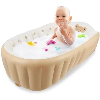 harupink Aufblasbare Badewanne Baby,rutschfeste Babybadewanne Ergonomisch mit Luftpumpe,Tragbare Aufblasbare Schwimmbad Faltbar,Babywanne für Baby,Neugeborene,Kinder,Jungen und Mädchen(Bär)