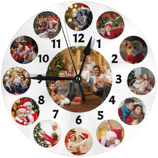 Personalisierte Foto Runde Wanduhr, Personalisierte Uhr mit Foto Text, Benutzerdefiniert Runde Wanduhren mit Foto zum Weihnachten Neujahr Jahrestag Jubiläum Geburtstag Dekorative Geschenk - 25cm