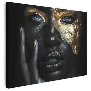 MuchoWow© Bilder Wohnzimmer Deko Modern Wandbild Foto auf Leinwand Bild | 40x30 cm - Schlafzimmer über Bett Room Decor Geschenke Frau - Gold - Porträt - Schwarz-Weiß - Luxus