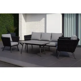 Gardissimo Gartenlounge-Set "Reana Grau", Rope Lounge Set, Aluminium, wetterfest, (Spar-Set, 4-tlg., 1 x 3er Bank / 2 x Sessel / 1 x Tisch), inkl. Auflagen / wetterfest / 120 kg Tragkraft pro Sitzplatz grau