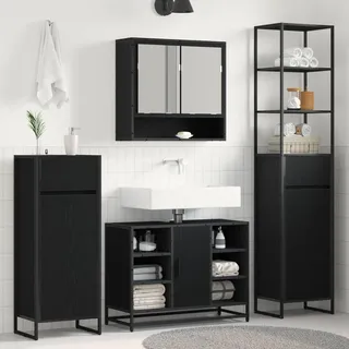 vidaXL Badezimmerschrank mit Tür 40 x 100 x 30 cm Schwarz/Eichen-Optik