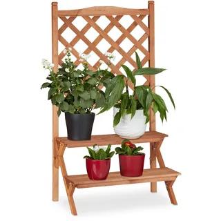 Relaxdays Blumentreppe mit Rankgitter 110 x 61 x 40 cm Natur