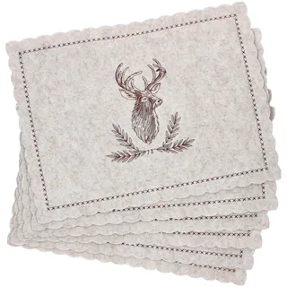 MamboCat 6er Set Alois Tischset beige I (LxB) 30x40cm I rechteckige Platzsets aus Filz mit Hirsch-Dekor für 6 Personen I Tisch-Dekoration im Landhausstil