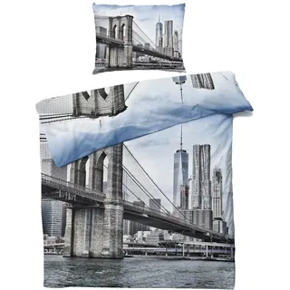 Generisch New York Bettwäsche 135x200 - Brooklyn Brücke Bettbezug 135 x 200 2er Set, Weiche & Angenehme Mikrofaser Bettbezüge & Kissenbezug 80x80, Bettwäsche-Sets mit Reißverschluss V%-68