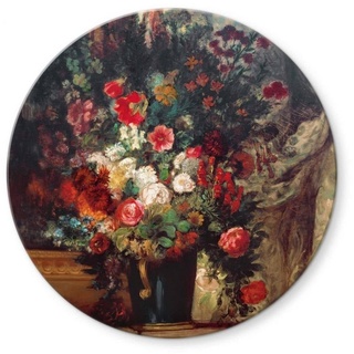 K&L Wall Art Gemälde Glas Wandbild Rund Glasbild Barock Rosen Delacroix Blumen Vase, Wandschutz Deko Bilder bunt 70 cm x 70 cm