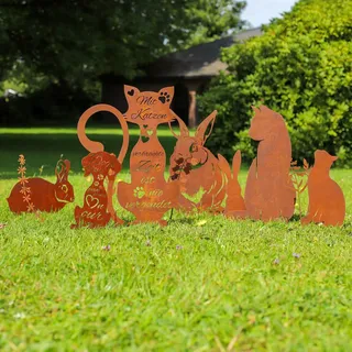 Steelmonks Cortenmeister - Edelrost Gartendeko für Draußen. Cortenstahl Baumstecker für Deinen Garten. Echter Cortenstahl Gartenstecker für Jede Jahreszeit (45cm, Großer Hase)
