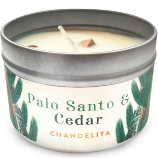 Chandelita Duftkerze mit Palo Santo und Zedernholz - Aroma Kerze - Mit Ätherische Öle Naturrein - Mit Stücken, Mit Sojawachs Zur Reinigung Und Meditation - Chakra Kerze - Aromatherapie Kerze