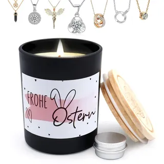 *Alster Herz* Ostergeschenke, Kerze mit Schmuck als Geschenk für Frauen, vegane Sojawachs Duftkerze im Glas für Ostern, Frohe Ostern (Schwarz)