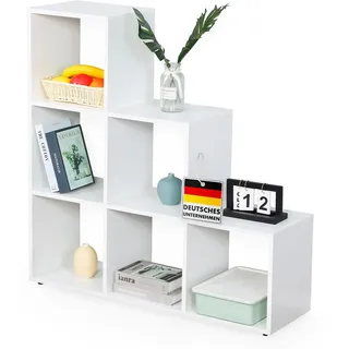 Floordirekt Bücherregal, Stufenregal, Regal weiß mit 6 Fächern, Würfelregal, 29T x97,5B x 97,5H cm, Raumteiler für Kinderzimmer, Wohnzimmer, Büro und Schlafzimmer (Carolina)