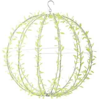 ideoon 4er-Set Solar Leuchtkugel Ø40cm Blätterdesign 144 LEDs inkl. Erdspiess/S-Haken/Solarpanel warmweiss