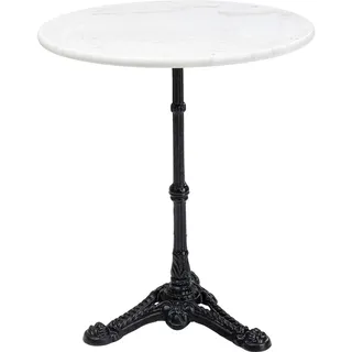 Kare Design Bistrotisch Kaffeehaus, Weiß, 60cm Durchmesser, Runder Indoor und Outdoor Tisch, Kleiner Esstisch für Balkon, Garten, Terrasse, Gartentisch im Vintage-Stil, Marmor, Schwarzer Stahlfuß