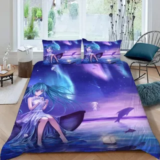 RLYXGS Anime Bettwäsche Set 3D Druck Anime Kinderbettwäsche 135x200 Mangas Anime-Fans Japan Mikrofaser Bettbezüge für Jungen Mädchen Bettwaren 2-teilig mit Reißverschluss+2 Kissenbezüge 80x80cm