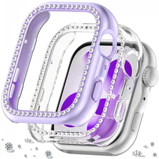 DEALELE [2-Pack] Schutzhülle kompatibel mit Huawei Watch FIT 5 | Glitzer Diamant Harte PC Schutzhülle Anti-Kollision Gehäuse Abdeckung für Huawei FIT 5 Watch, Lila + Transparent
