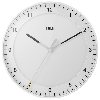 Braun Quarzwanduhr in der Farbe weiß mit leisem Uhrwerk, Klassische Wanduhr mit einem Durchmesser von 33cm, BC17W, 33x33x4.5 cm