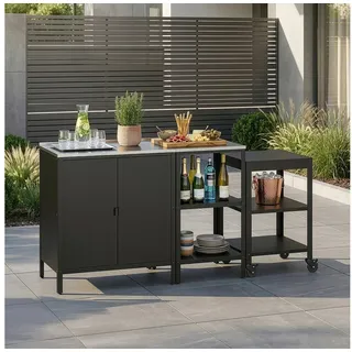 casa.pro Outdoorset Bolognano Standregal Schrank und Servierwagen Schwarz, matt casa.pro