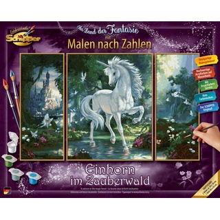 Schipper 609260866 - Malen nach Zahlen, Einhorn im Zauberwald, Triptychon, 50 x 80 cm