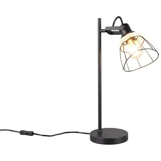 Reality Leuchten LED Schreibtischlampe, Dimmfunktion, LED wechselbar, über Schalter in 3 Stufen dimmbar, warmweiß, groß-e Industrial mit Lampenschirm Rattan Drahtgestell, Höhe 50cm schwarz