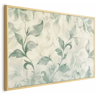 Poster – Aquarellblätter In Grün Und Beige
