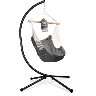 Rundwerk® Hängesessel mit Gestell - All Inclusive mit 2 Kissen - für Indoor & Outdoor ideal für Balkon & Garten - Hängestuhl - Hängesitz - Hängeschaukel - Hängematte- Schaukeltuch - Anthrazit
