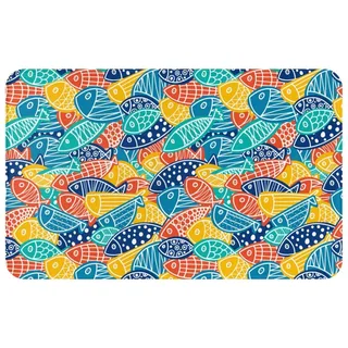 VOSERY Badteppich, Motiv: Bunte Fische, 76,2 x 50,8 cm, weich, saugfähig, rutschfest, maschinenwaschbar, Badematte, Duschvorleger für Badezimmer