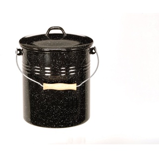 Emaille-Mülleimer mit Deckel schwarz-weiß-gesprenkelt 10 Liter