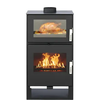 Kaminofen holzofen ALAZ K9M Schwarz 9 kW, Kaminofen mit Backfach, Kamin Heizofen Dauerbrandofen Holzofen, Кaminholz Hüttenofen, Кaminfeuer, Fireplace Wood