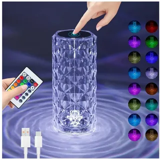 ZMH LED Tischleuchte Kristall Lampe - Nachttischlampe Touch Dimmbar Rose 16 Farben, LED fest integriert, RGB, RGB Glitzer Nachtlicht für Party Schlafzimmer weiß