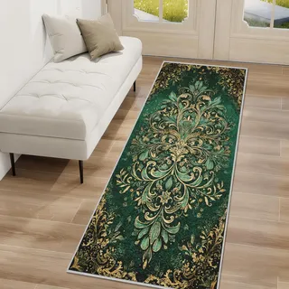 Vintage Barock Blumen Läufer Teppich Flur 60x120cm Waschbar Viktorianische Europäische Teppichläufer Rutschfest Kurzflor Teppich Läufer für Eingang, küche, Schlafzimmer, Wohnzimmer, Korridor GUb195