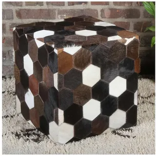 Casa Moro Hocker Patchwork Leder Pouf Vanita 45x45x48 cm (B/T/H) aus Ziegenfell & Holz (Weihnachtsdeko, Sitzhocker quadratisch Fellhocker Ledersitzkissen), Handmade HH5604 braun