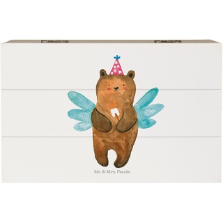Mr. & Mrs. Panda 19 x 12 cm Holzkiste Zahnfee Bär - Geschenk, Aufbewahrungsbox, Erster Zahn, Geschenkbox, Milchzahn, Erinnerungsbox, Truhe, Teddybär,
