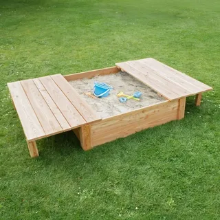 Sandkasten Sandkiste Sandkästen mit Deckel und Sitzbänken Holz Lärche 125x125 cm