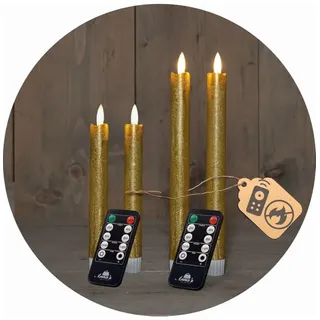 Novaliv Sparset Stabkerzen LED mit Timer Klein+Groß GOLD 4 Stück GOLD indoor - in Gold | Gr.: onesize
