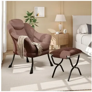 GarveeMore Ohrensessel mit klappbarem FußHocker,bequeme Lounge-Sessel, Relaxsessel für kleine Wohnungen,Wohnzimmer und Schlafzimmer braun