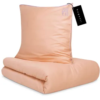 bugatti Bettwäsche 155x220 cm - 100% Baumwolle, Reißverschluss, anschmiegsam, weich & waschbar, Satinbettwäsche orange Flieder einfarbig