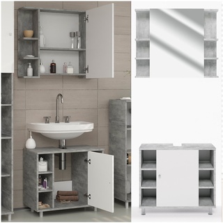 Vicco Badmöbel Set Fynn Badezimmer Spiegel Kommode Unterschrank  Grau Beton
