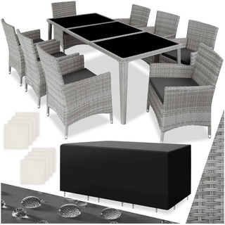 tectake Sitzgruppe Monaco, (Set, 9-tlg), Tisch- und Stuhl Set grau 57,00 cm x 86,50 cm x 61,00 cm