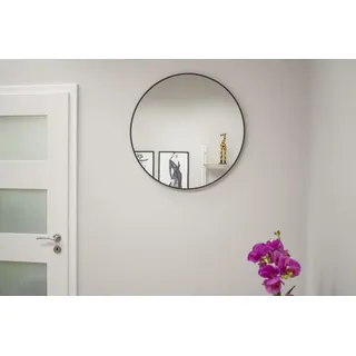 NMK HOME Runder Wandspiegel 70 cm Metallrahmen Schwarz | optisch eindrucksvoll, geeignet für Badezimmer, halterungen