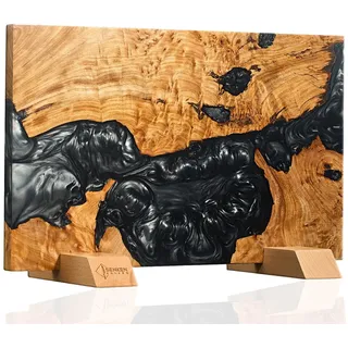 SENKEN "Black Tsunami" Extra großer magnetischer Messerblock – hält bis zu 16 Messer – Messerblock ohne Messer, Universal-Messerhalter, schönes schwarzes Harz & natürliche Holzmischung (schwarzes