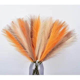 LSKYTOP Künstliches Pampasgras Dekor kurz – 12 Stück künstliches Pampasgras Flauschige Pompas Blumen für Hochzeitsarrangements, Wohnzimmer Dekor (Orange)