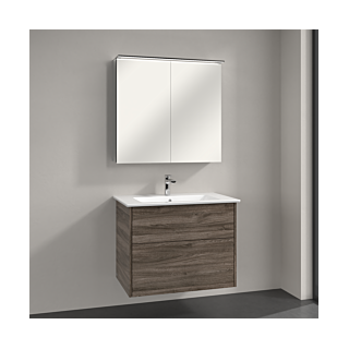 Villeroy & Boch Finero Badmöbel Set 80 cm, Stone Oak Waschtisch mit Waschtischunterschrank und Spiegelschrank