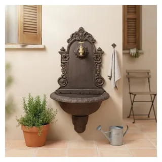 Antikas Wasserspeier Wandbrunnen Gusseisen rustikal braun mit Messinghahn, H.75 cm braun